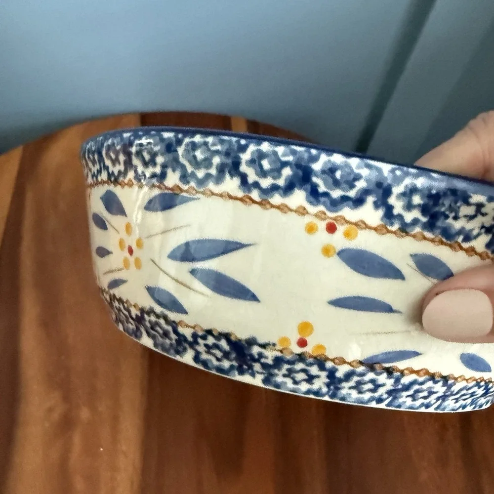 Temp-tations by Tara Old World Owl 1.5 Qt Casserole Dish Serving Bowl Blue Chi O